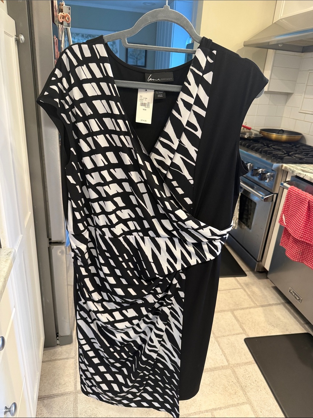 Lane Bryant Black & White Faux-Wrap Midi Dress with Graphic Print